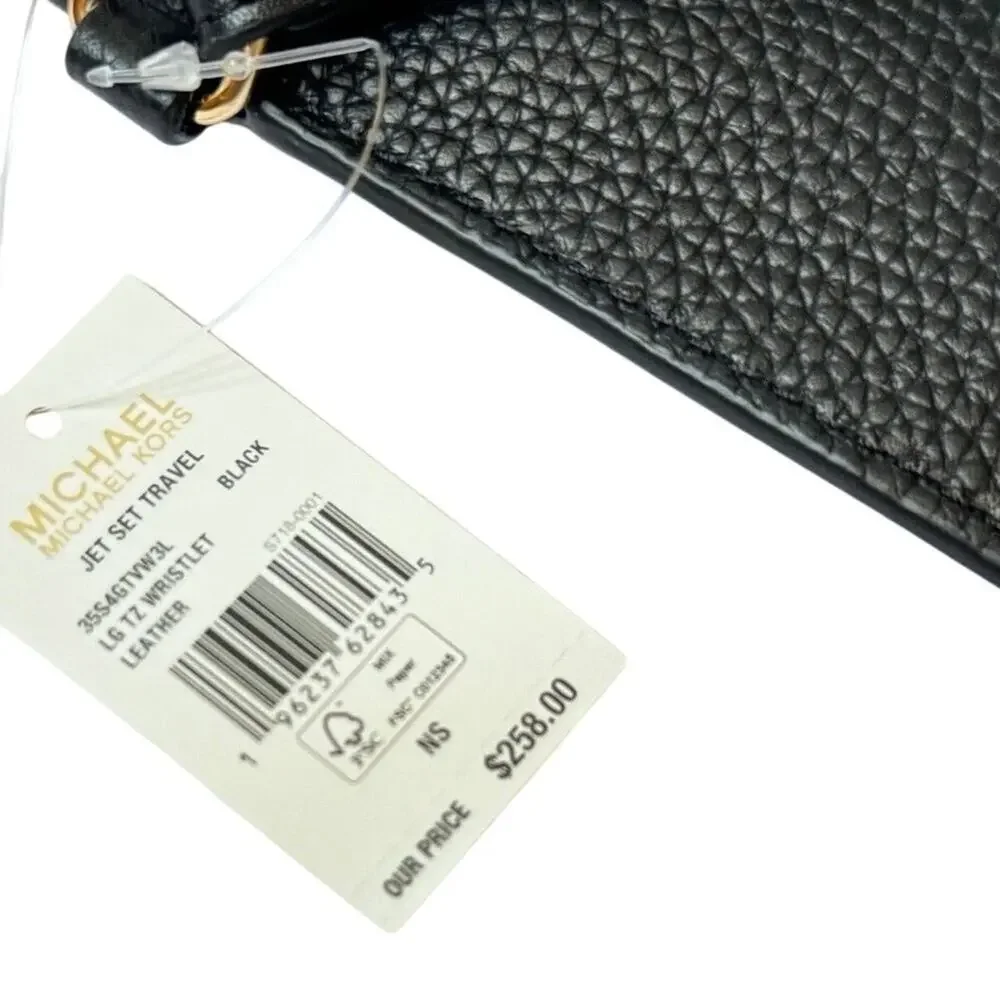 MICHAEL KORS Jet Set Large Leather Clutch Wristlet in Black New w/ Tag MSRP $258